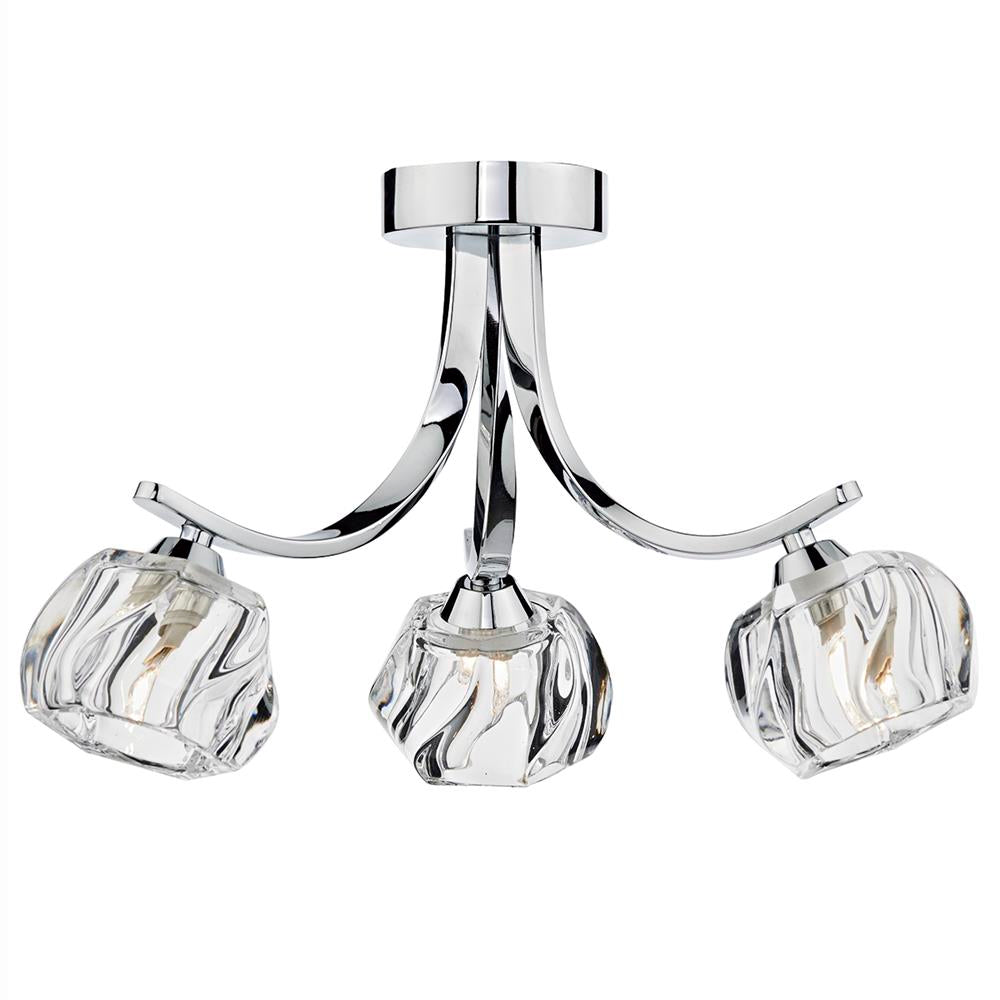 DAR IVY0350 Ivy Polished Chrome 3 Lamp Semi Flush Light with Crystal Glass Shades