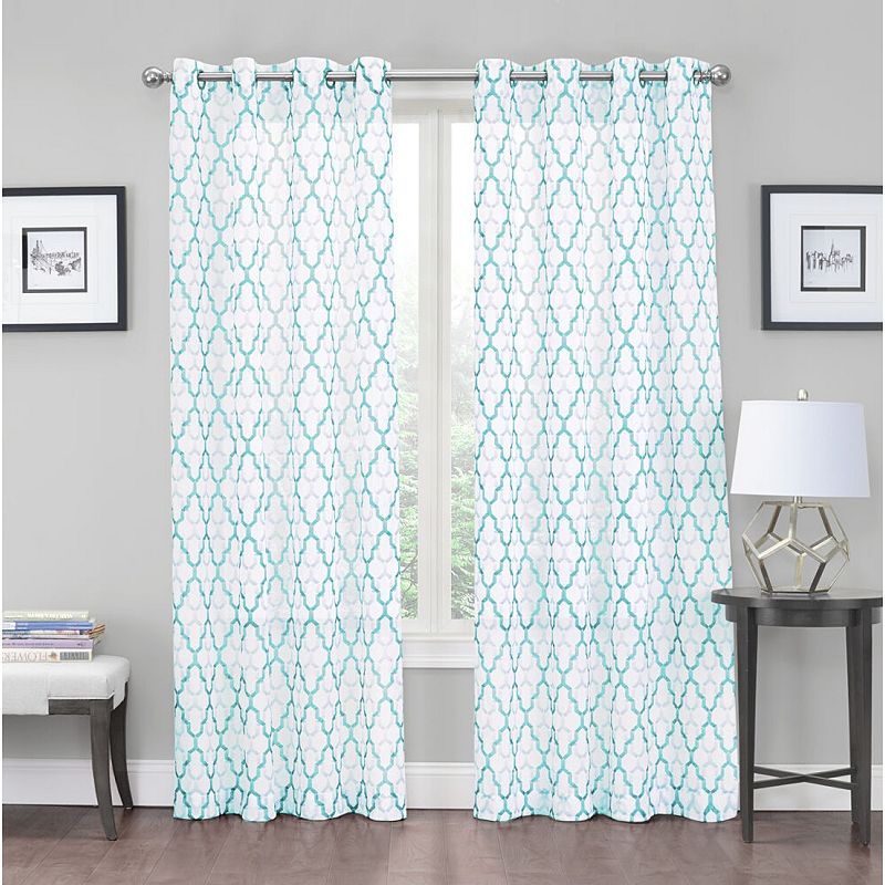 Kate Aurora Charlton Grommet Top Crushed Lattice Lightweight Sheer Designed Voile Curtains - Set Of 2