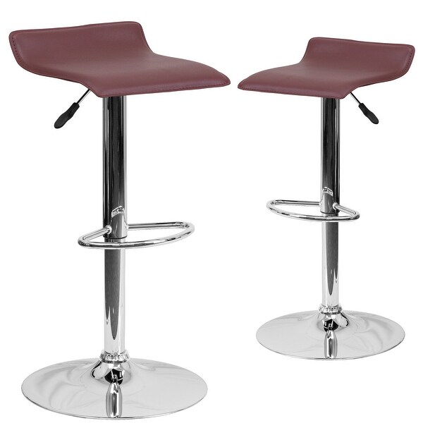 2 Pack Contemporary Vinyl Adjustable Height Barstool with Solid Wave Seat - 15