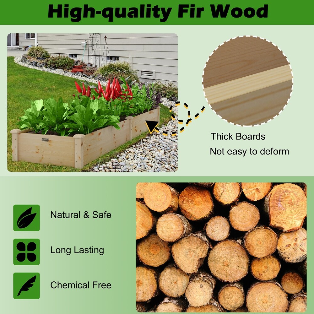 Costway Wooden Raised Garden Bed Outdoor Wood Planter Box for   95'' x 24'' x 10'' (L x W x H)