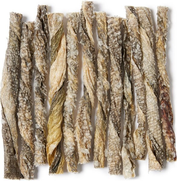 Bones and Chews 6” Cod Skin Twists Dog Treats， 12ct