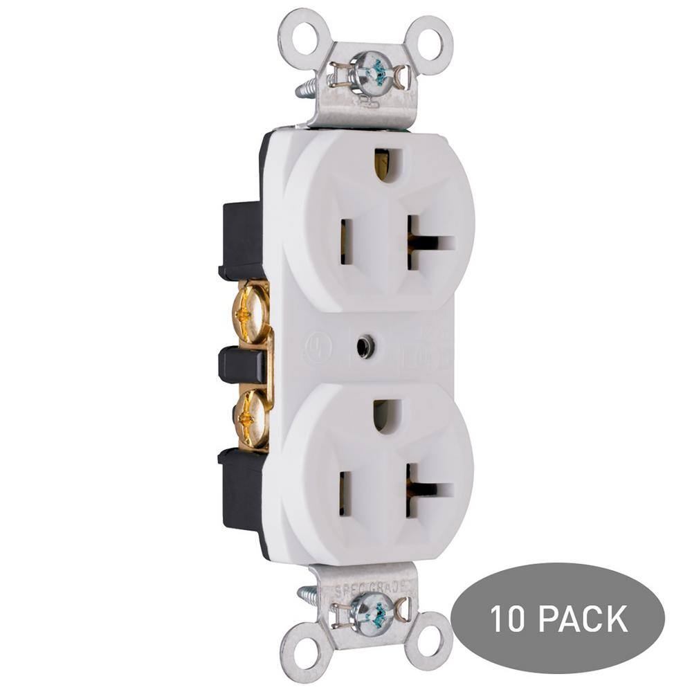 Legrand Pass and Seymour 20 Amp 125-Volt Commercial Grade Backwire Duplex Outlet White (10-Pack) CRB5362WCP6