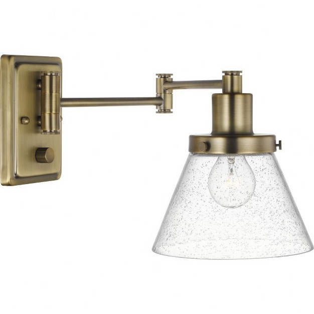 Progress Lighting Hinton 1 light Swing Arm Wall Bracket Vintage Brass Seeded Glass Shade