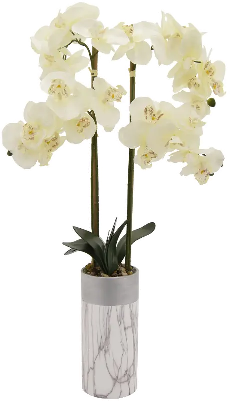 33 Inch Faux White Orchid Arrangement in Marble Pot