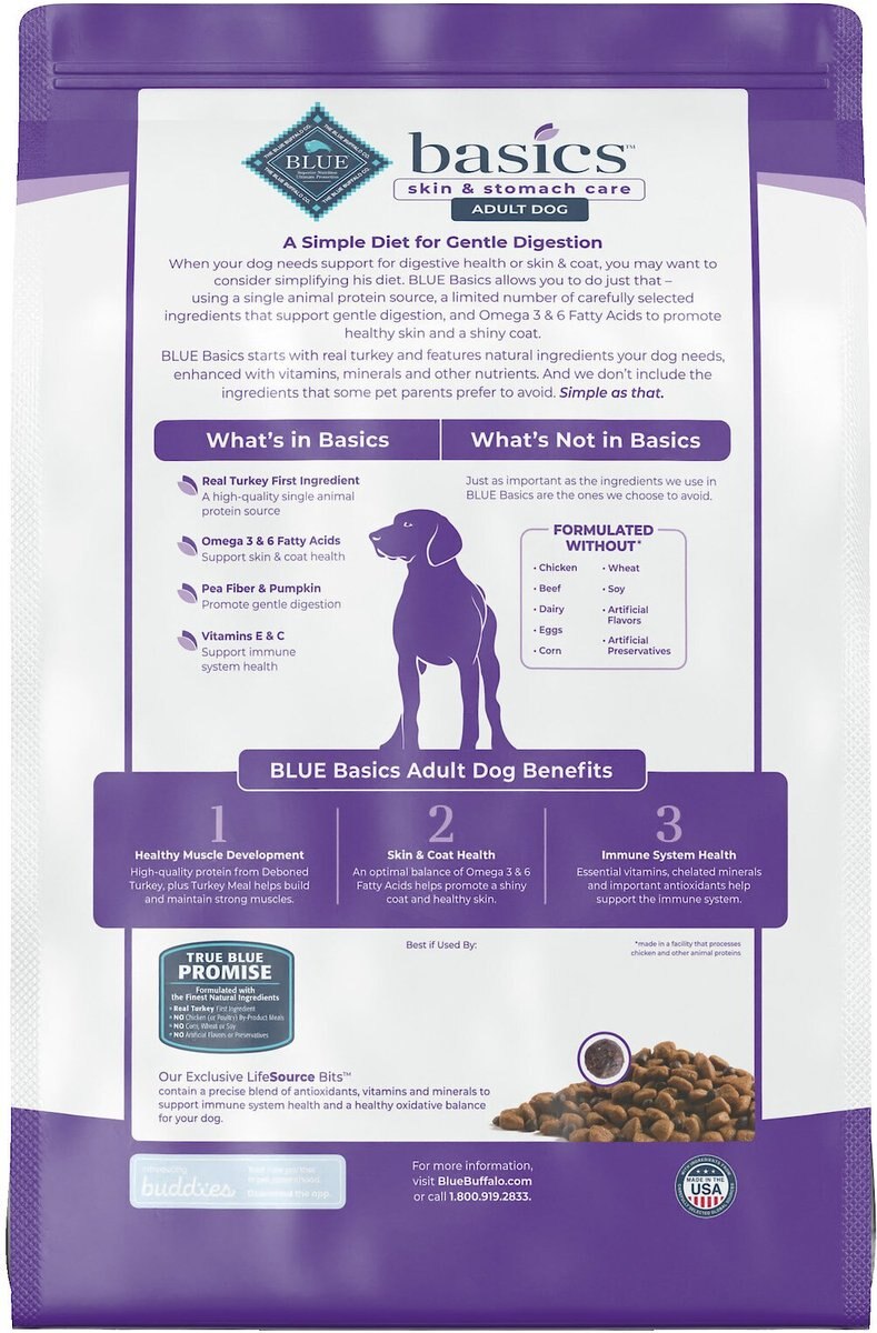 Blue Buffalo Basics Skin and Stomach Care Grain-Free Formula Turkey and Potato Recipe Adult Dry Dog Food