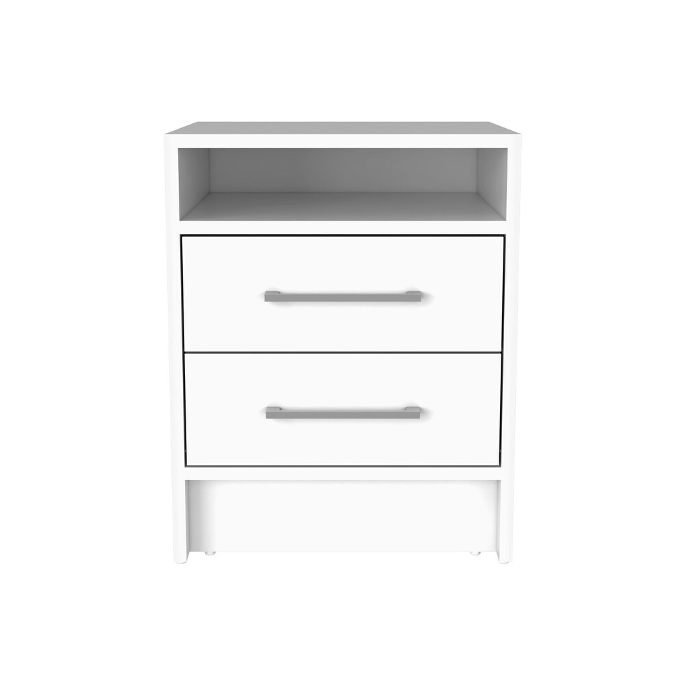 TUHOME Eter 2 Drawer Nightstand End Table with Metal Handles and Open Shelf