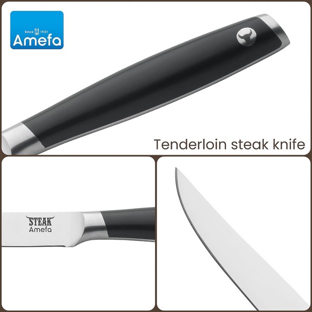 Amefa Tenderloin Steak Knives Set Of 6 Premium High Carbon Mov Stainless Steel Ergonomic Handle Design Straight Edge 5 Inch Blade Steak Knife