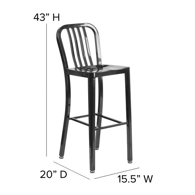 Emma And Oliver Commercial Gradeh Colorful Metal Indoor outdoor Vertical Slat Back Barstool