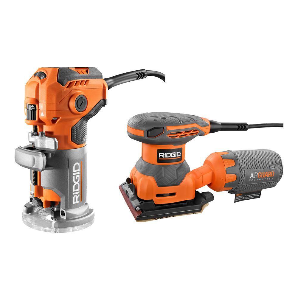 RIDGID 5.5 Amp Corded Fixed Base Trim Router with 2.4 Amp Corded 14 Sheet Sander R24011