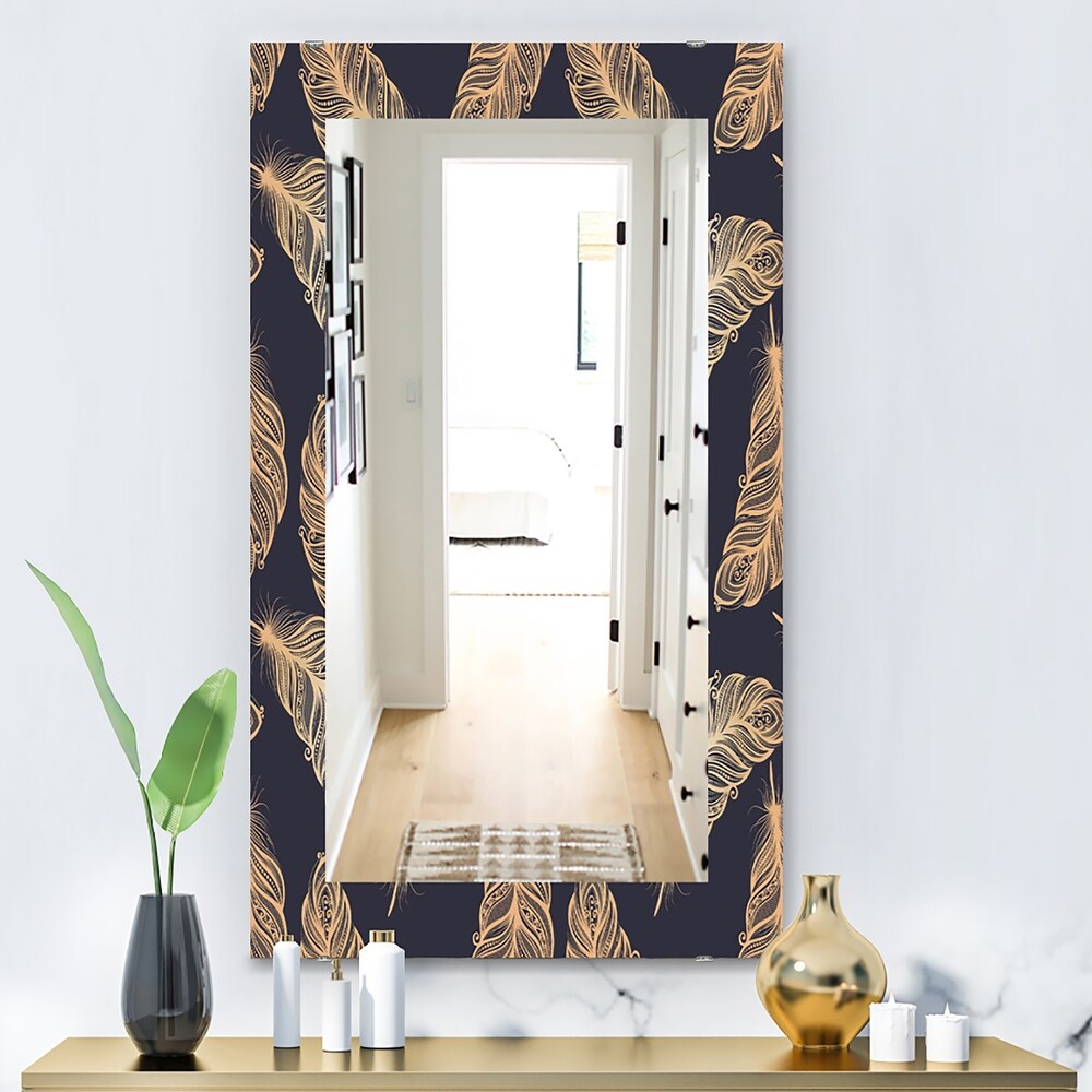 Designart 'Feathers 17' Bohemian and Eclectic Mirror   Frameless Modern Printed Wall Mirror