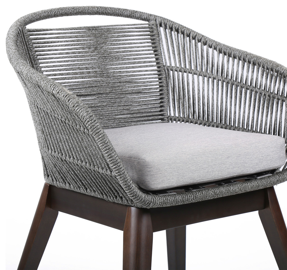 Benzara BM245733 Indoor Outdoor Dining Chair  Fishbone Woven Curved Back  Gray   Beach Style   Outdoor Dining Chairs   by Uber Bazaar  Houzz