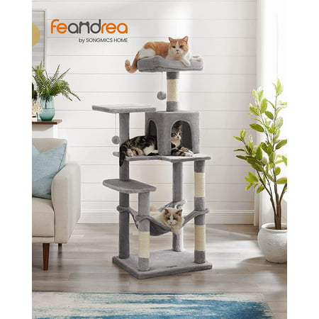 Feandrea Cat Tree Cat Tower Cat Condo with Scratching Posts Hammock  Cat Activity Center Light Gray