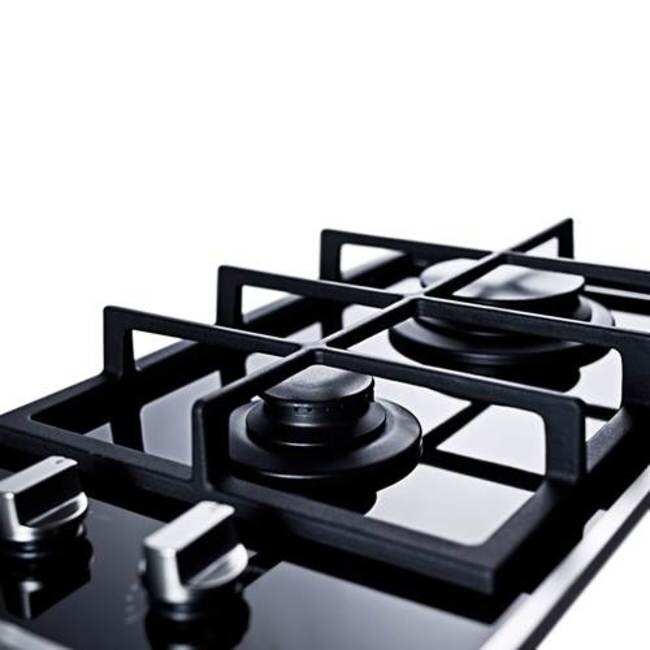 Summit 2 Burner Gas On Glass Cooktop W/Sealed Burners   Cast Iron   Stainless Steel / Black