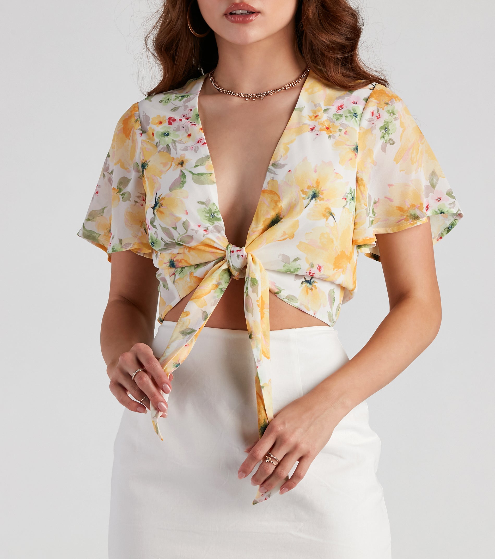 Floral Chiffon Tie-Front Top