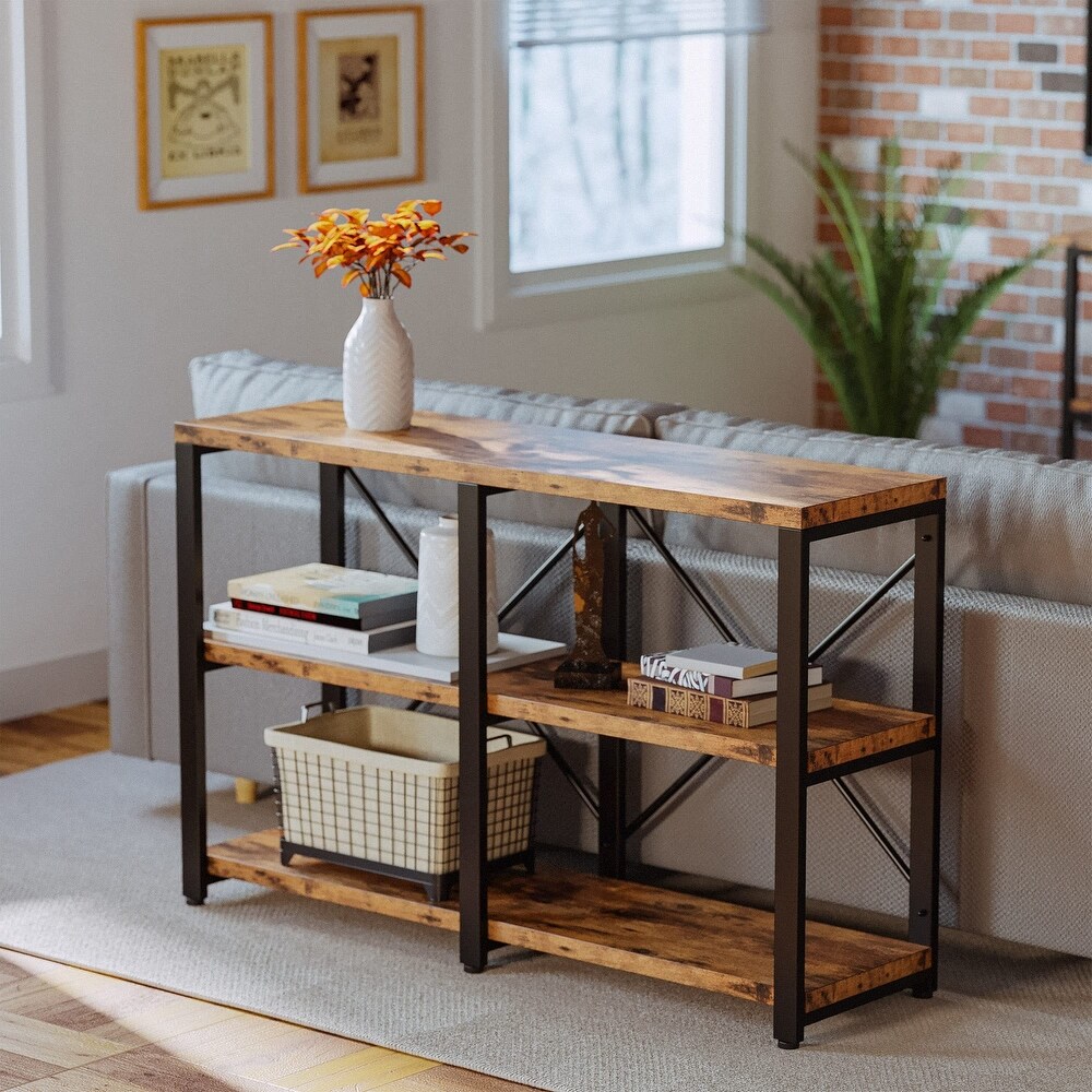 Rustic Entryway Console Table  Long Hallway Table 47in 3 Tier  TV Stand Entertainment Center Media Stand  Industrial Style