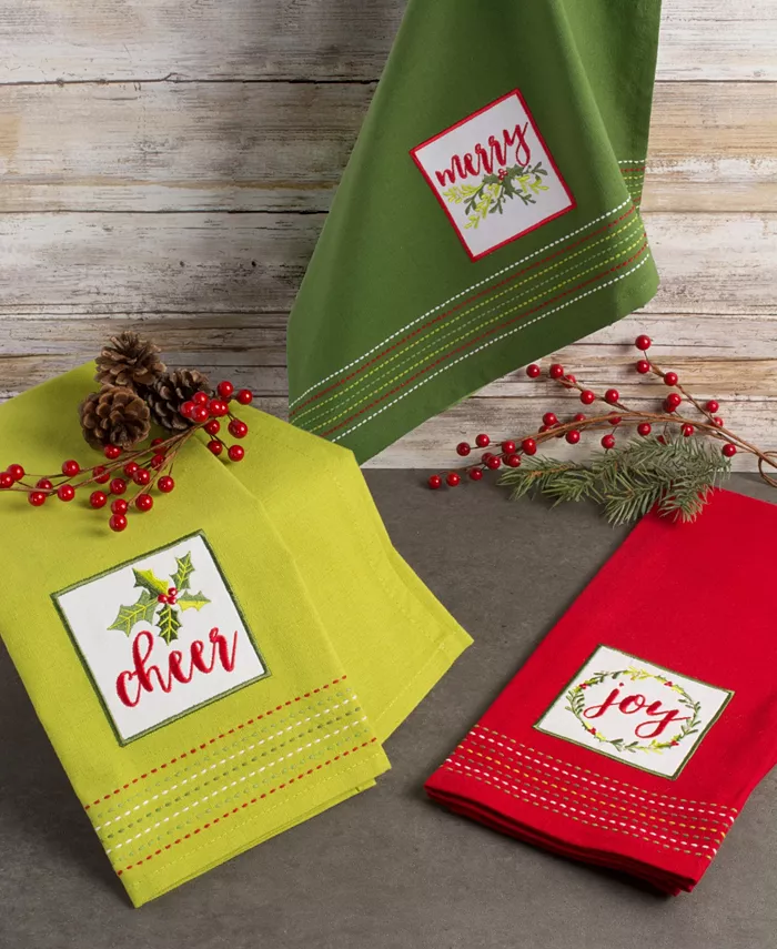 Design Imports Assorted Holiday Greetings Embellished Dishtowel Set