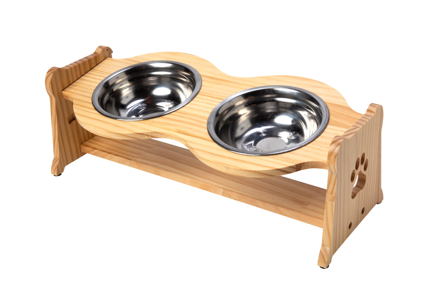 Raised Pet Bowls for Cats and Dogs with 2 Stainless Steel Bowls – Bamboo Adjustable Elevated Pet Feeding Stand with Anti-Slip Grip – 4 Inches Tall