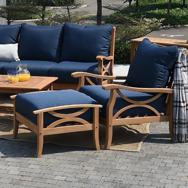 Cambridge Casual Lowell Teak Patio Ottoman with Cushion