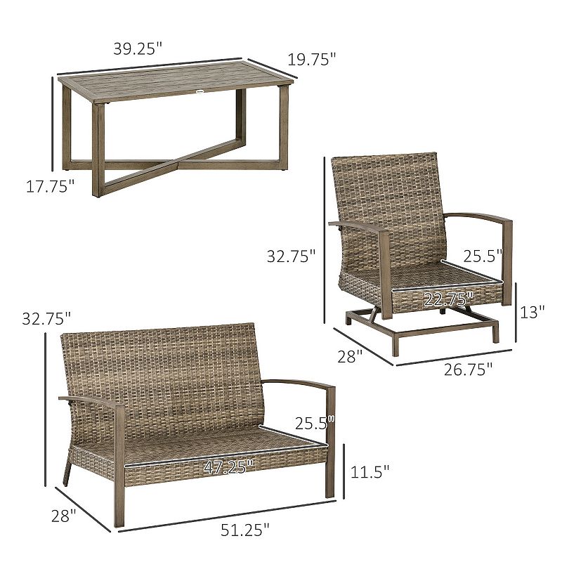 Outsunny 4 PCS Patio Furniture Set w/ Rattan Rocking Chair Table Light Gray