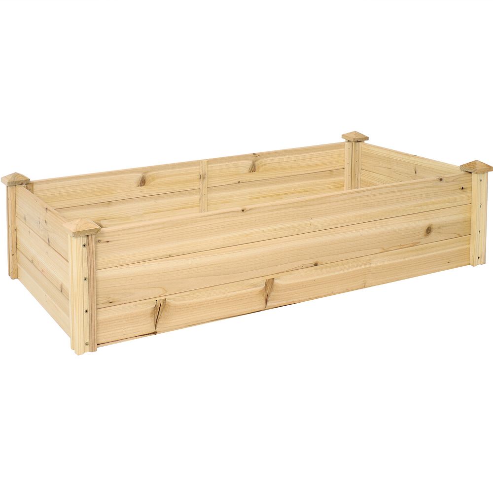 Sunnydaze Wooden Fir Square Raised Garden Bed - 24 x 48.25 in - Natural