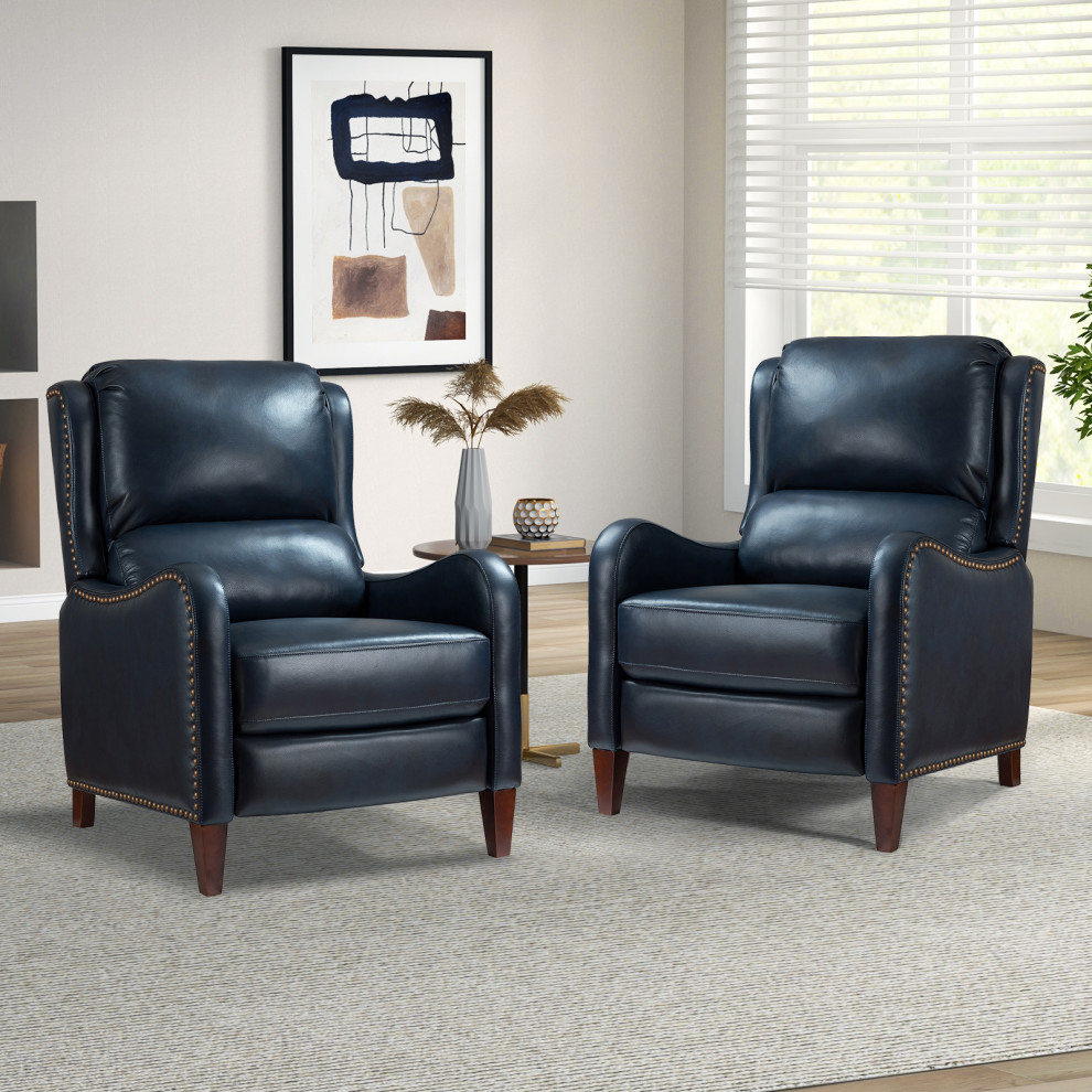 Genuine Leather  Push back Recliner With Wingback   Transitional   Recliner Chairs   by Karat Home  Houzz