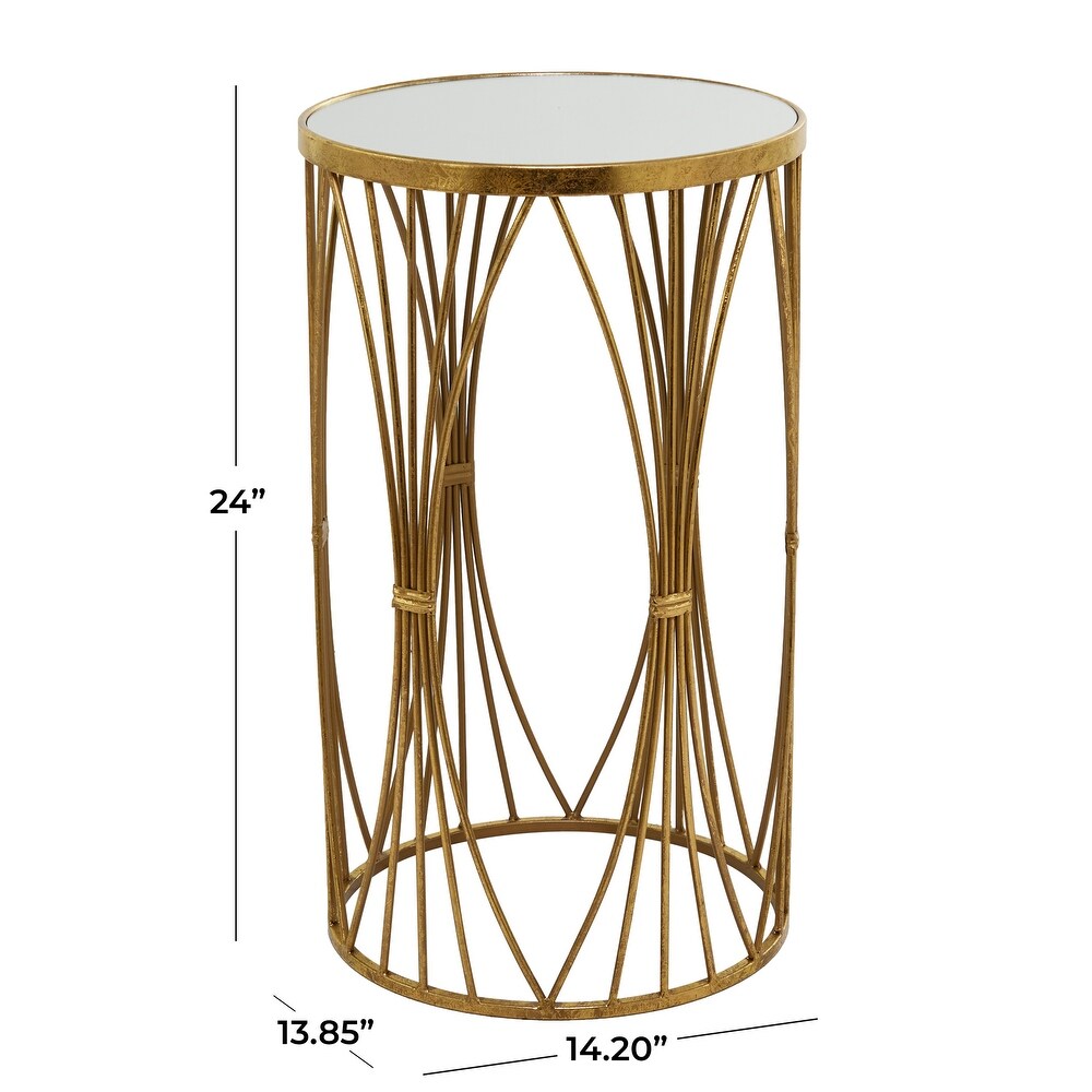 Gold Metal Contemporary Accent Table with Mirrored Glass Top   14 x 14 x 24