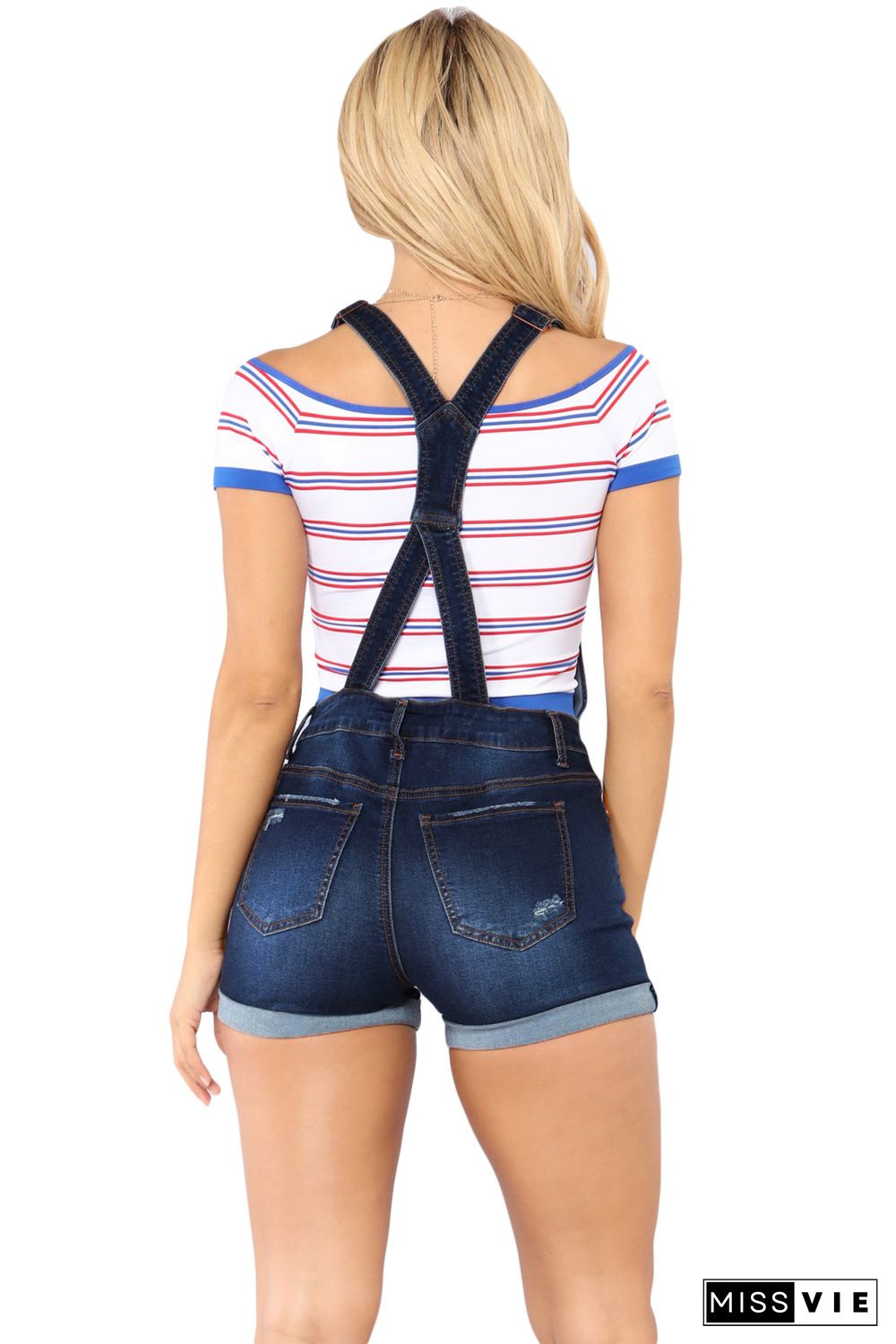 Dark Blue Denim Strap Shorts