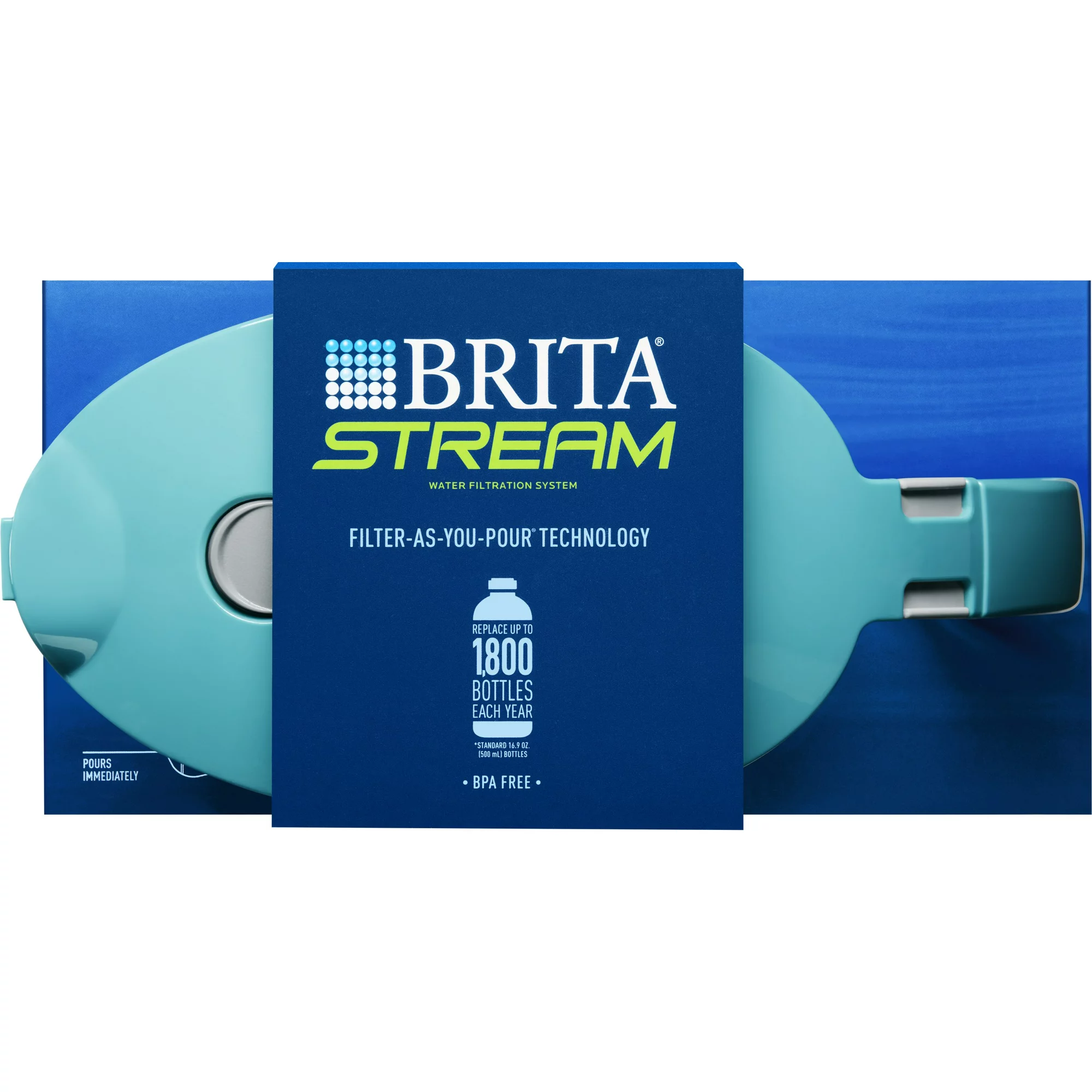 Brita Stream Filter as You Pour Water Pitcher， 10 Cup - Lake Blue