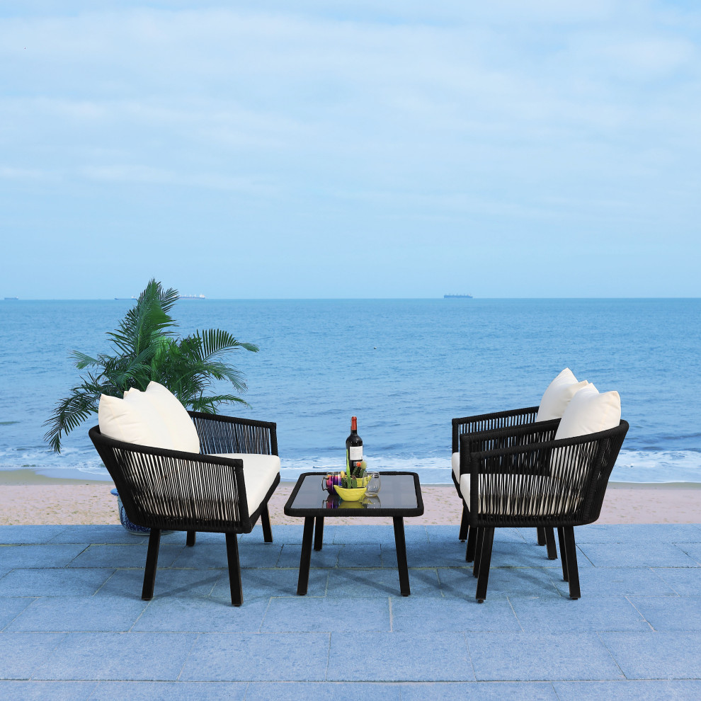 Belmi 4 Piece Rope Outdoor Living Set   Beach Style   Outdoor Lounge Sets   by Safavieh  Houzz