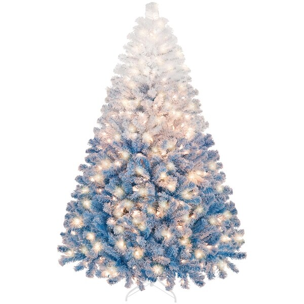 7.5ft Prelit Artificial Christmas Tree with 550 Incandescent Warm White Lights，Snow Flocked Full Prelighted Xmas Tree