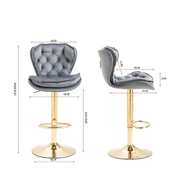 Modern Bar Stools with Chrome Footrest and Base Swivel Height Adjustable Mechanical Lifting Velvet， Golden Leg， Set of 2