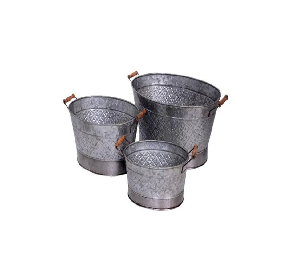 Oval Antique zinc Galvanized planter decorated planter pot   flower port for home   garden decoration