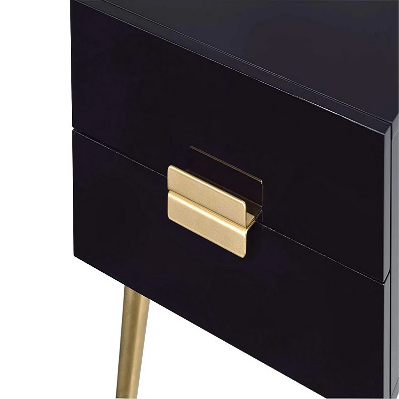 Denvor Square End Table with Drawers， Black and Gold