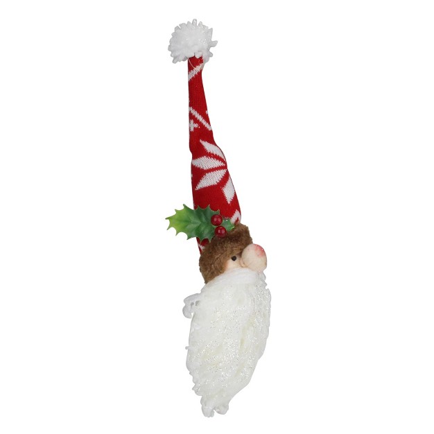 Santa Head With Glittered Foam Beard And Holly Berries Christmas Wall Decor