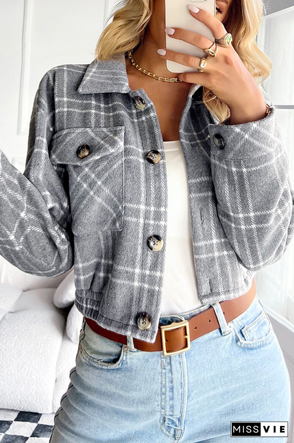 Lapel Plain Button Short Jacket