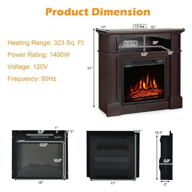 32 Inch 1400W Electric TV Stand Fireplace with Shelf   13\