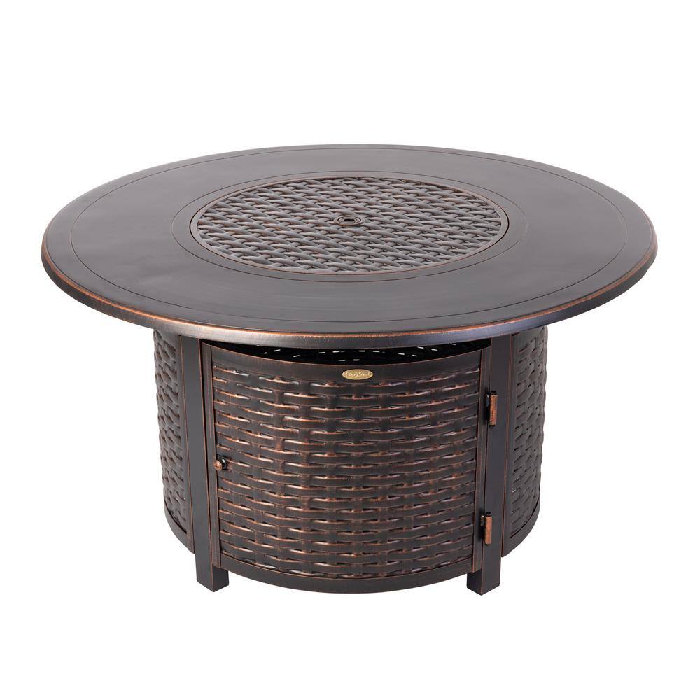 Fire Sense Florence 44 in. x 24 in. Round Aluminum Propane Fire Pit Table in Antique Bronze with Vinyl Cover 62373