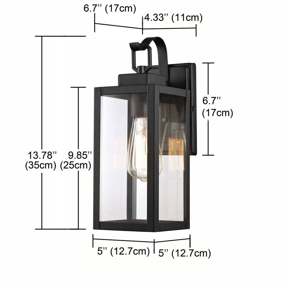 Pia Ricco 1-Light Matte Black Not Solar Outdoor Wall Lantern Waterproof Fixture with Clear Glasses (4-Pack) 1Jay-12151-4PK