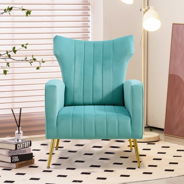 Modern Velvet Accent Chair with Arms， Wingback Reading Chair， Comfy Upholstered Single Leisure Sofa for Living Room Bedroom