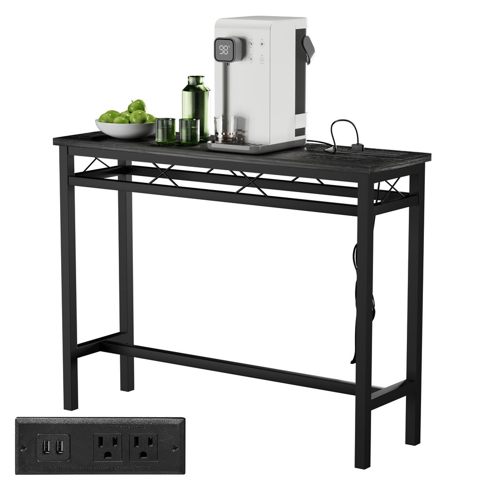 Javlergo Console Table with with Charging Station   USB Ports  Charcoal Gray