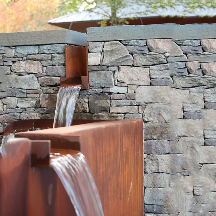 China manufacture corten steel metal rain curtain water feature corten steel contemporary garden water fountain