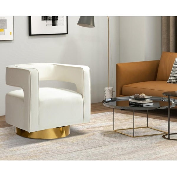 Carisa Modern Upholstered Swivel Open-Back Barrel Chair with Golden Base Set Of 2 by HULALA HOME