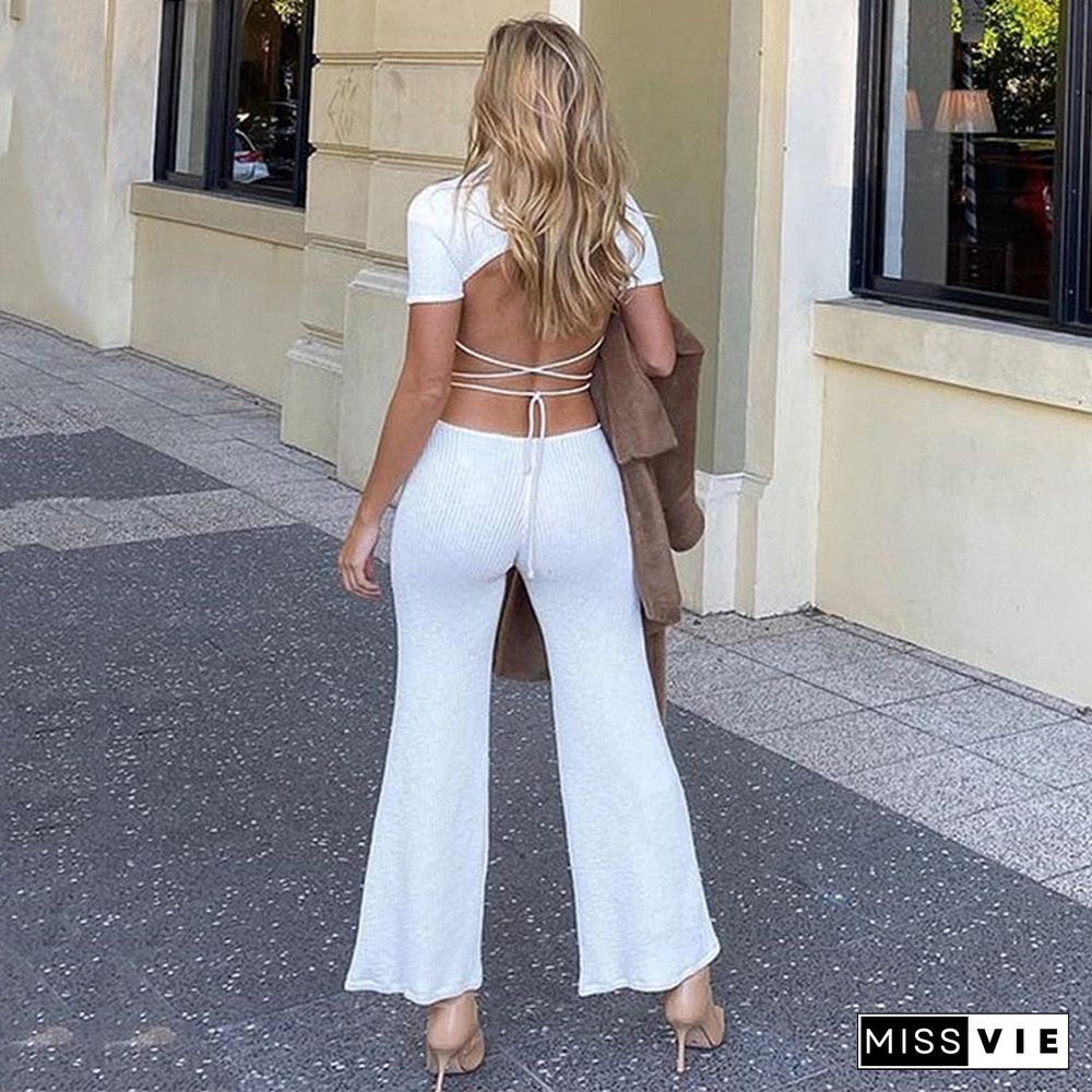 Cotton Sexy Backless Cutout Bandage Jumpsuits for Women Flare Pants Rompers Club Party One Piece Outfits Overalls