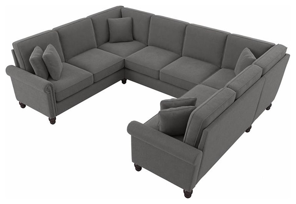 Coventry 113W U Shaped Sectional Couch in Dark Gray Microsuede   Sectional Sofas   by Homesquare  Houzz