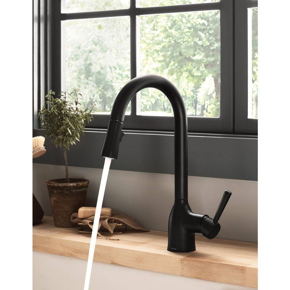 MOEN Adler Single-Handle Pull-Down Sprayer Kitchen Faucet with Reflex and Power Clean in Matte Black 87233BL