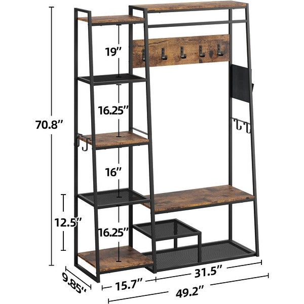 71in Industrial Freestanding Closet Organizer， Clothes Rack Hall Tree with Storage Bench