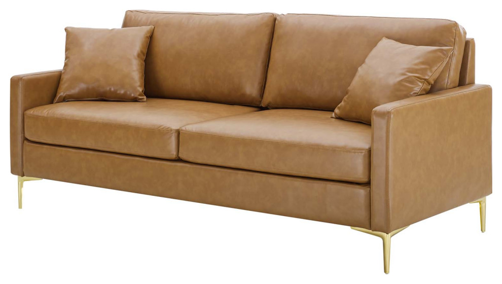 Sofa  Faux Vegan Leather  Tan  Modern  Living Lounge Hotel Lobby Hospitality   Midcentury   Sofas   by House Bound  Houzz