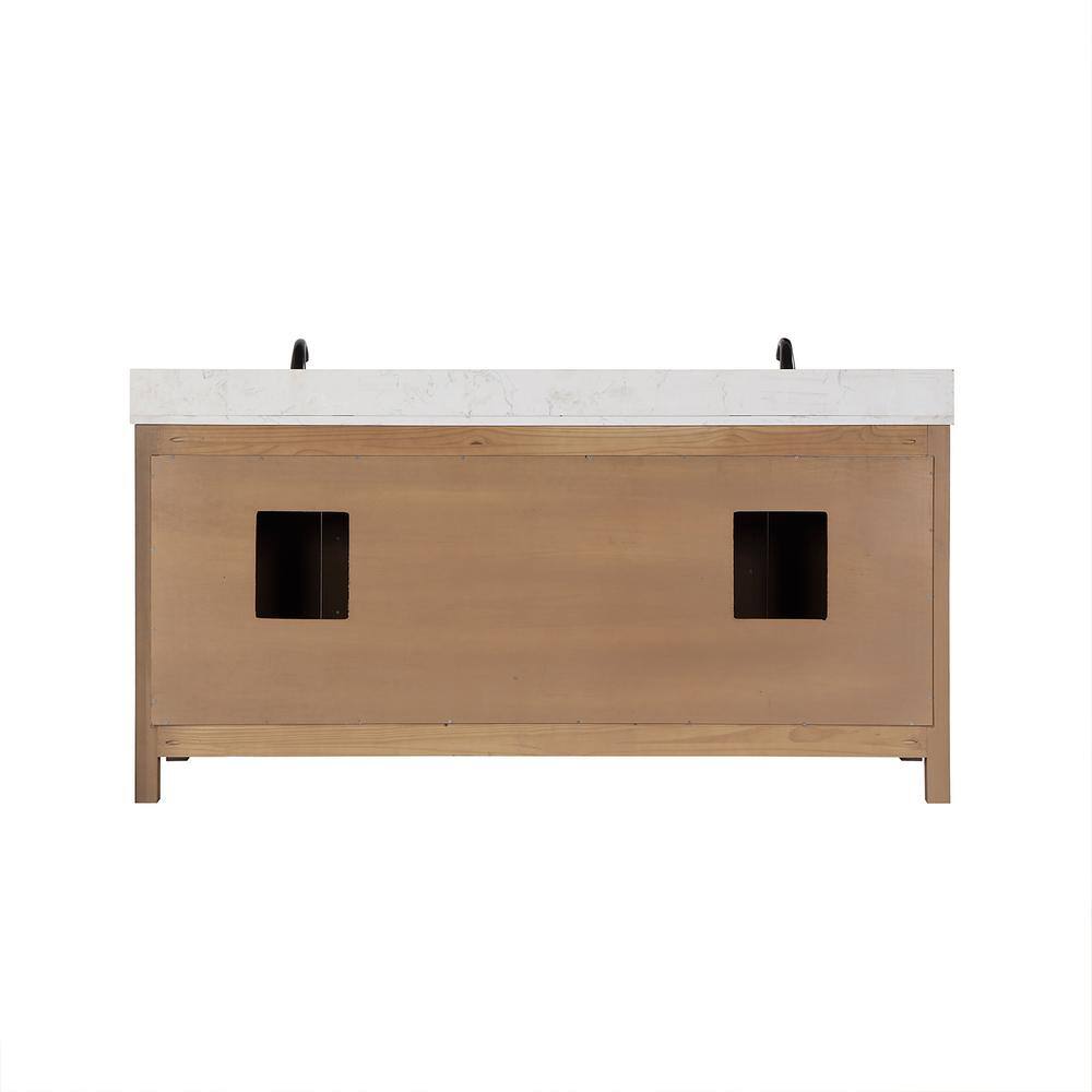 Altair Hadiya 72 in. W x 22 in. D x 34 in. H Bath Vanity in Brown Pine with Carrara White Composite Stone Top 542072-BR-AW-NM