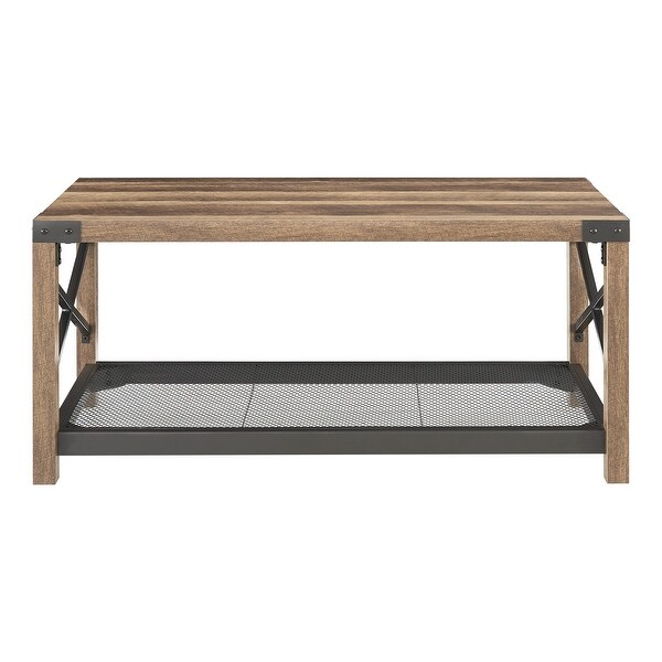 2-Tier Coffee Table Table with Mesh Shelf and Steel Frame