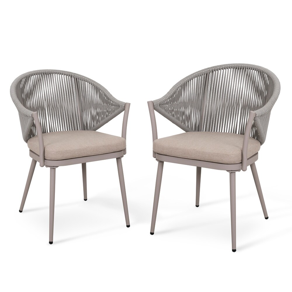 Aluminum Woven Rope Dining Chairs with Cushions (Set of 2)